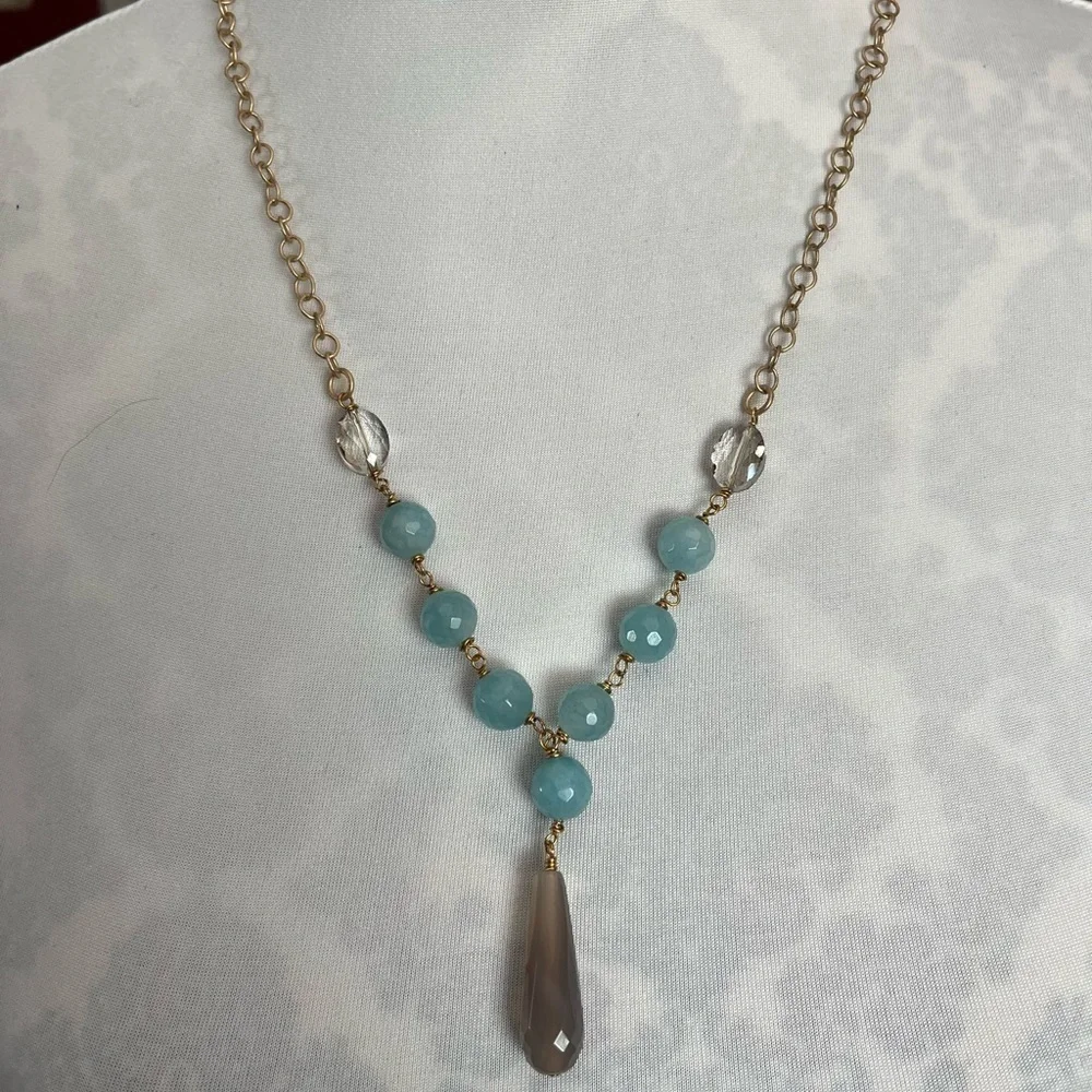Dana Herbert Glass Crystal Beaded Y Necklace